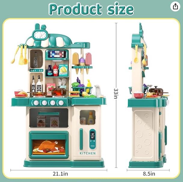 47PCS Kids Kitchen Playset with Sound & Light, Cooking Stove with Steam, Play Sink and Toy Kitchen Accessories - Pretend Kitchen Play Food Toys for Boys and Girls, Toddler Kitchen Set