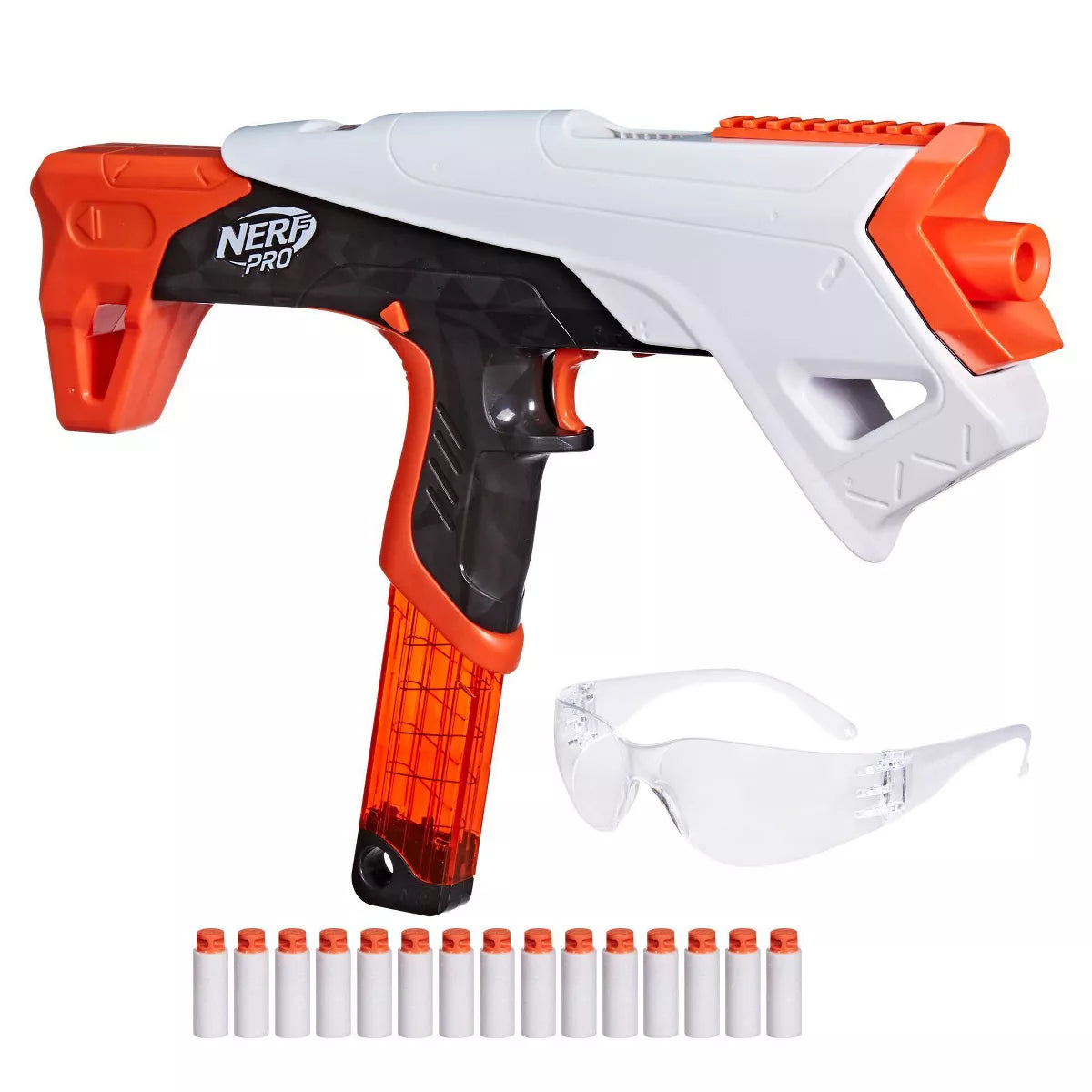 Nerf Pro Torrent Half-Length Dart Blaster, 150 FPS, 15 Nerf Pro Half-Length Darts, 15-Dart Magazine, Pump Action, Eyewear