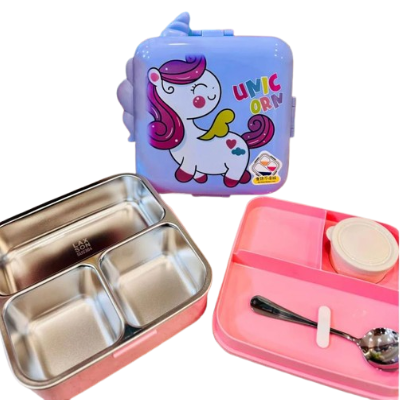 Unicorn Steel Lunch Box | 3 Compartments