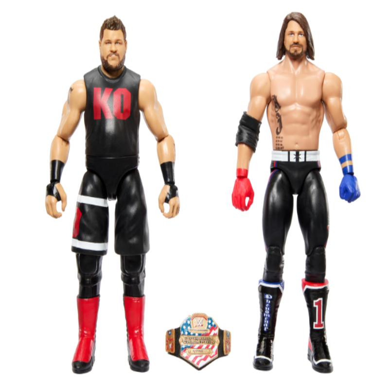 WWE Championship Showdown 2-Pack Action Figures & Accessory, Series #15 Kevin Owens vs AJ Styes Collectible Set, 6-inch