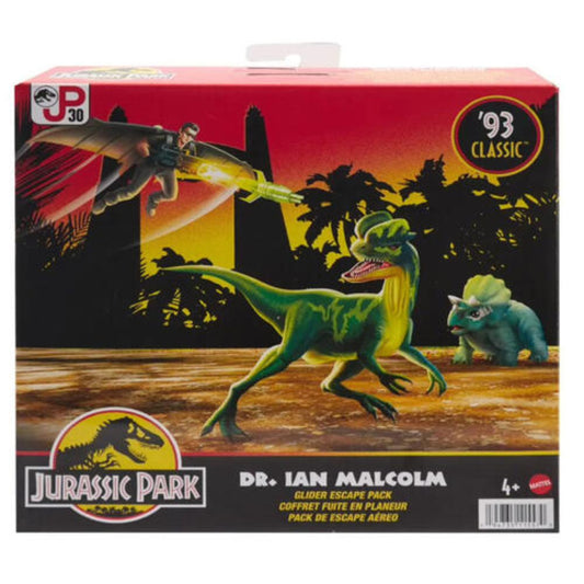 Jurassic Park JP30 '93 Classic Dr. Ian Malcolm Exclusive Glider Escape Pack [with Dilophosaurus & Young Triceratops]