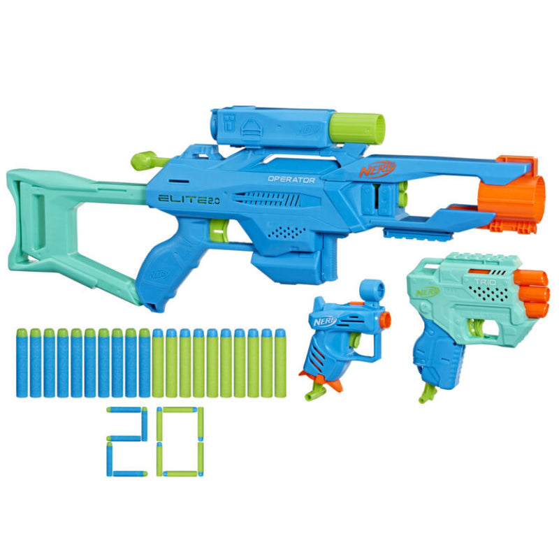 Nerf Elite 2.0 Tactical Pack w/ 3 Blasters Set & Darts Blue & Green Hasbro