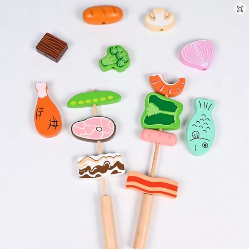 Children's barbecue table wooden kitchen toys play house simulation BBQ grill children's educational toy