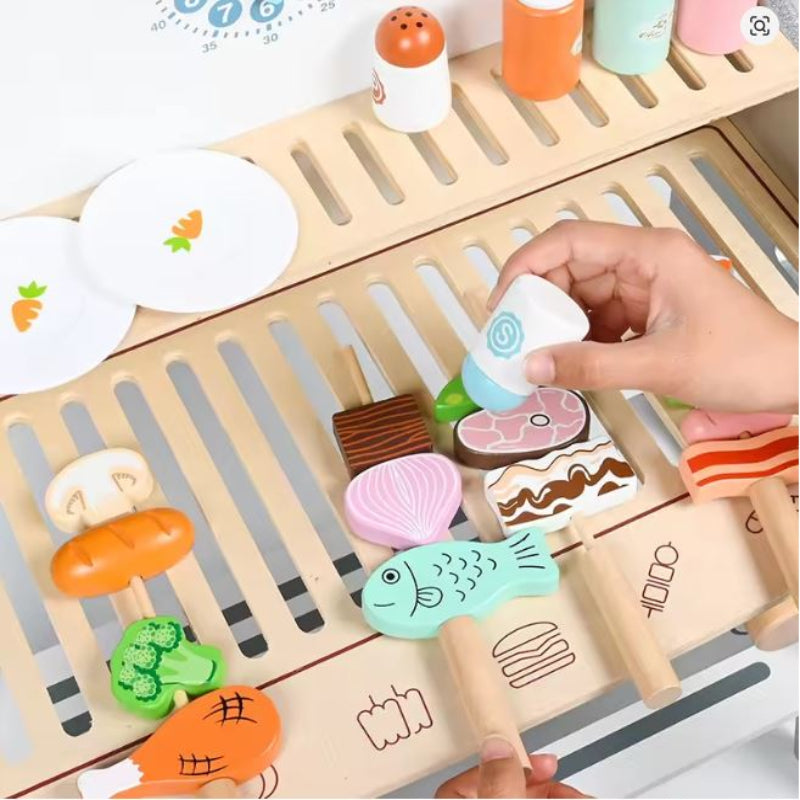 Children's barbecue table wooden kitchen toys play house simulation BBQ grill children's educational toy