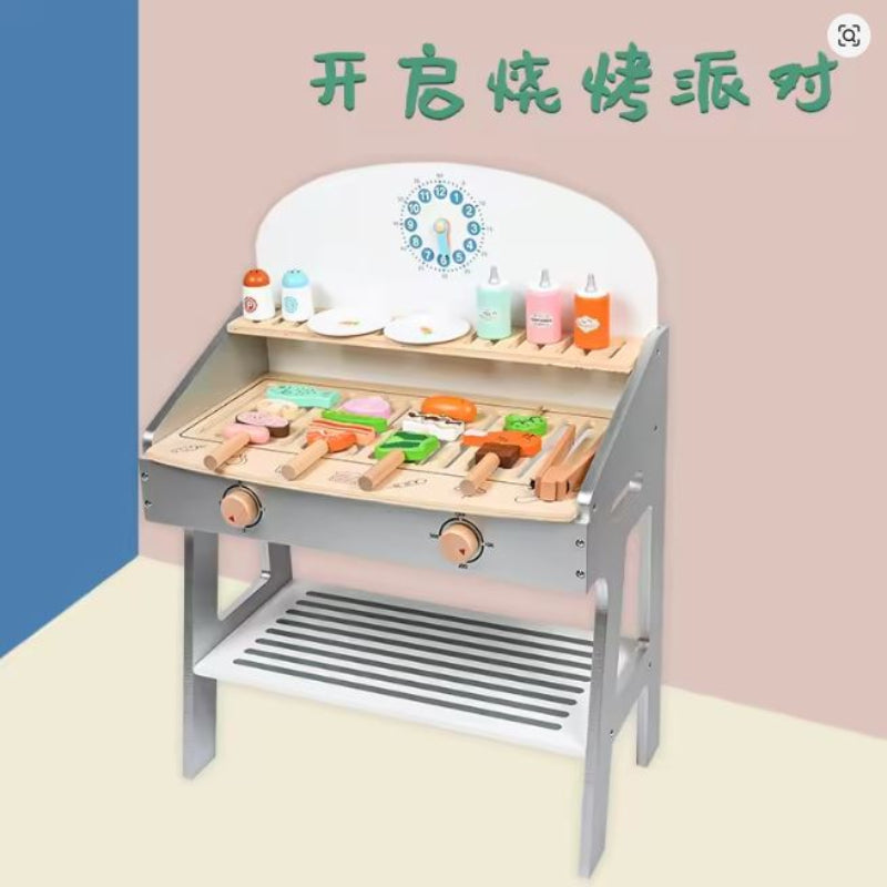 Children's barbecue table wooden kitchen toys play house simulation BBQ grill children's educational toy