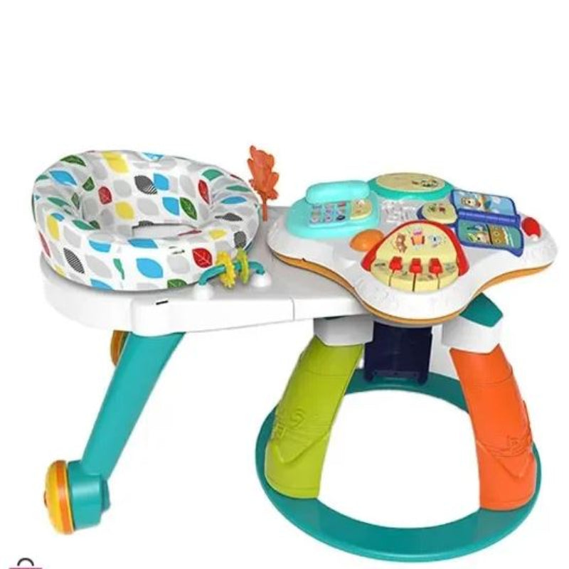 2-in-1 Walk-Around Activity Centre and Play Table Tropic Cool Walker with Music Lights and Interactive Toys Removable Seat