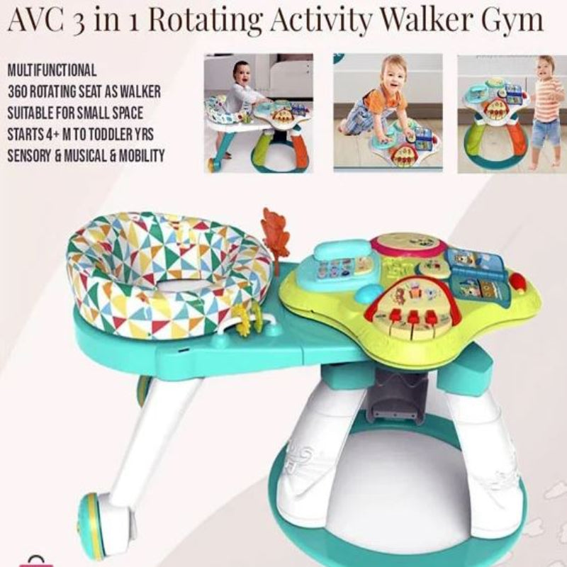 2-in-1 Walk-Around Activity Centre and Play Table Tropic Cool Walker with Music Lights and Interactive Toys Removable Seat
