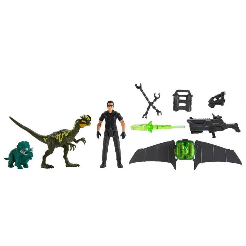 Jurassic Park JP30 '93 Classic Dr. Ian Malcolm Exclusive Glider Escape Pack [with Dilophosaurus & Young Triceratops]