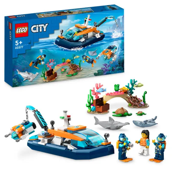 LEGO® 60377 City Explorer Diving Boat Set with Submarine Toy