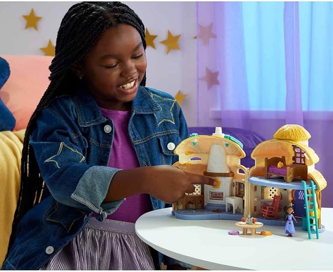 Mattel Disney's Wish Mini Doll & Dollhouse Playset, Asha of Rosas Cottage with Micro Doll, Star Figure & 15+ Furniture & Accessories, Travel Toys