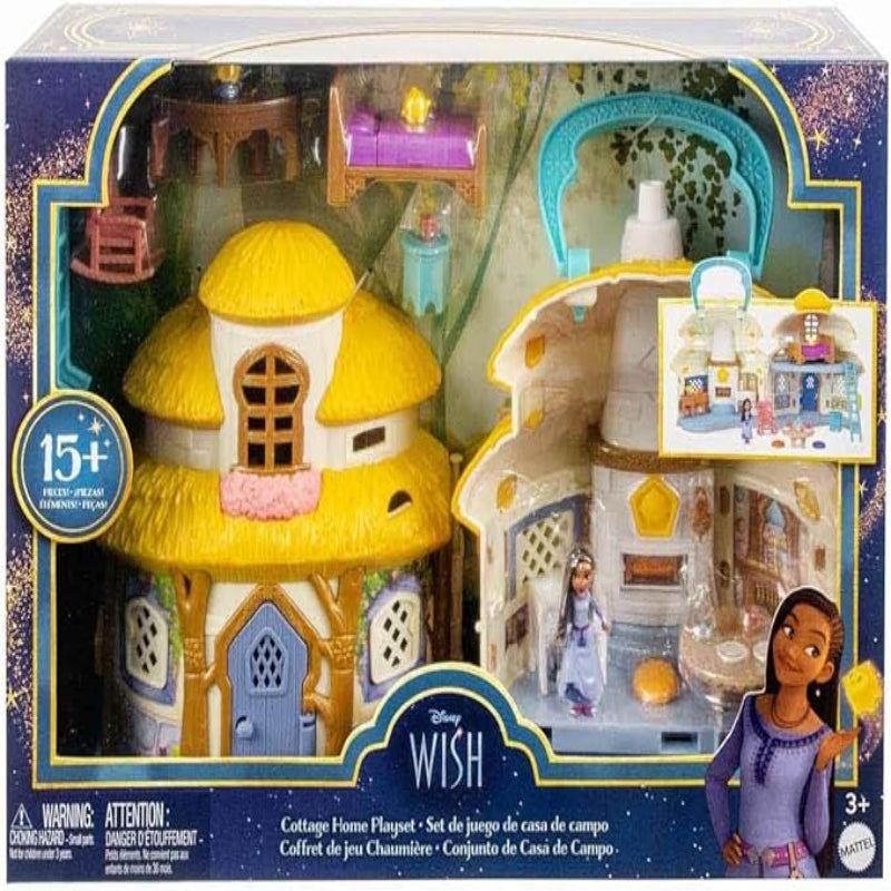 Mattel Disney's Wish Mini Doll & Dollhouse Playset, Asha of Rosas Cottage with Micro Doll, Star Figure & 15+ Furniture & Accessories, Travel Toys