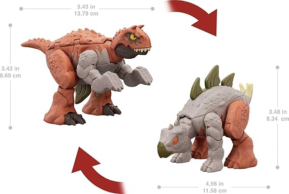 Mattel Jurassic World Fierce Changers 2-in-1 Dinosaur Figure, Double Danger Transforming Toy, Carnotaurus to Stegosaurus, 11 Steps