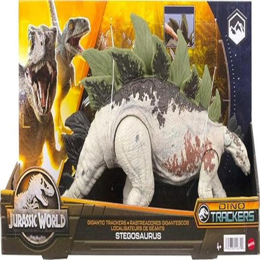 Mattel Jurassic World Gigantic Trackers Action Figure, Stegosaurus Dinosaure Toy with Attack Motion & Tracking Gear, Plus Downloadable App & AR