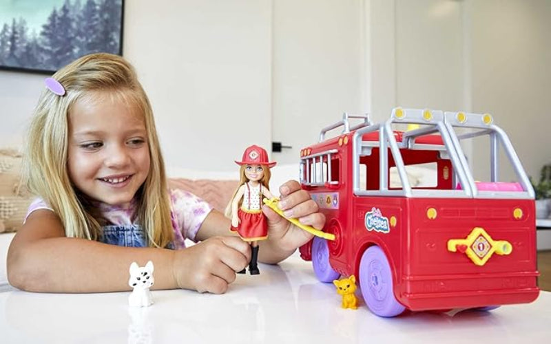 Barbie® Chelsea™ Fire Truck Playset, Chelsea™ Doll (6 inch), Fold Out Firetruck, 15+ Storytelling Accessories,Stickers 3 & Up