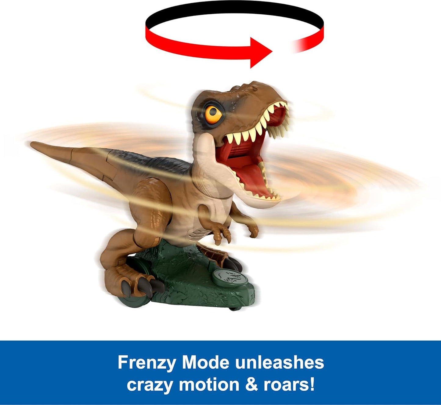 Mattel Jurassic World RC Dinosaur Toy, Roarin’ Frenzy T Rex Dino with Sound & 2 Modes, Full-Function Remote Control, Attack or Spin