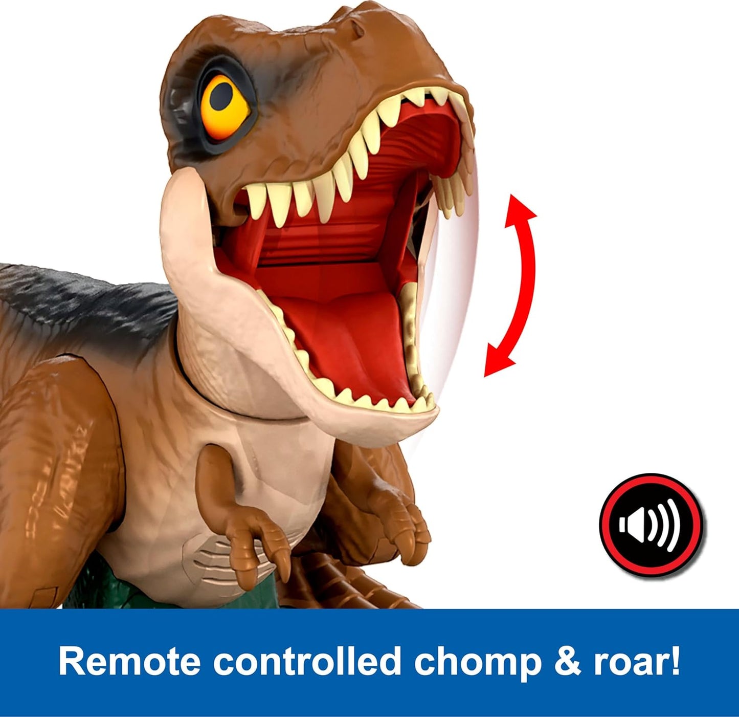 Mattel Jurassic World RC Dinosaur Toy, Roarin’ Frenzy T Rex Dino with Sound & 2 Modes, Full-Function Remote Control, Attack or Spin