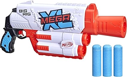 NERF Mega XL Big Rig Blaster, Largest Mega Darts Ever, 3 Mega XL Whistler Darts, XL Dart Blasting, Onboard Dart Storage