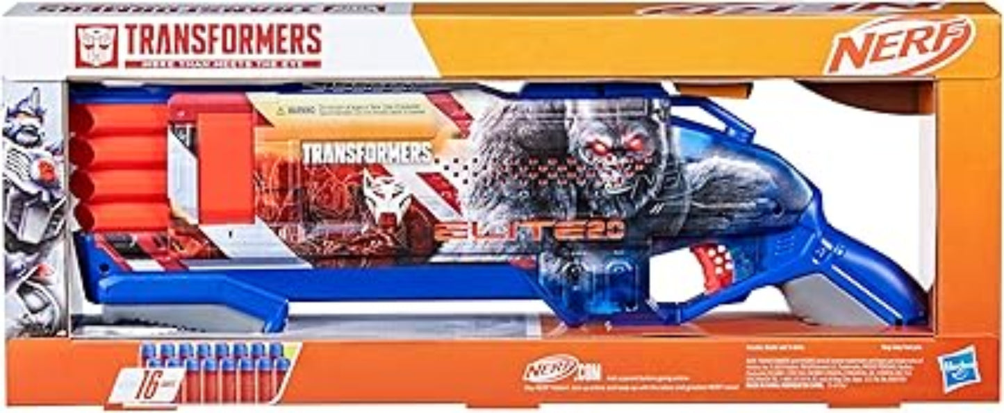 NERF Transformers Optimus Primal Dart Blaster, 16 Nerf Elite Darts, Pump Action, Toy Foam Blasters for 8 Year Old Boys & Girls & Up