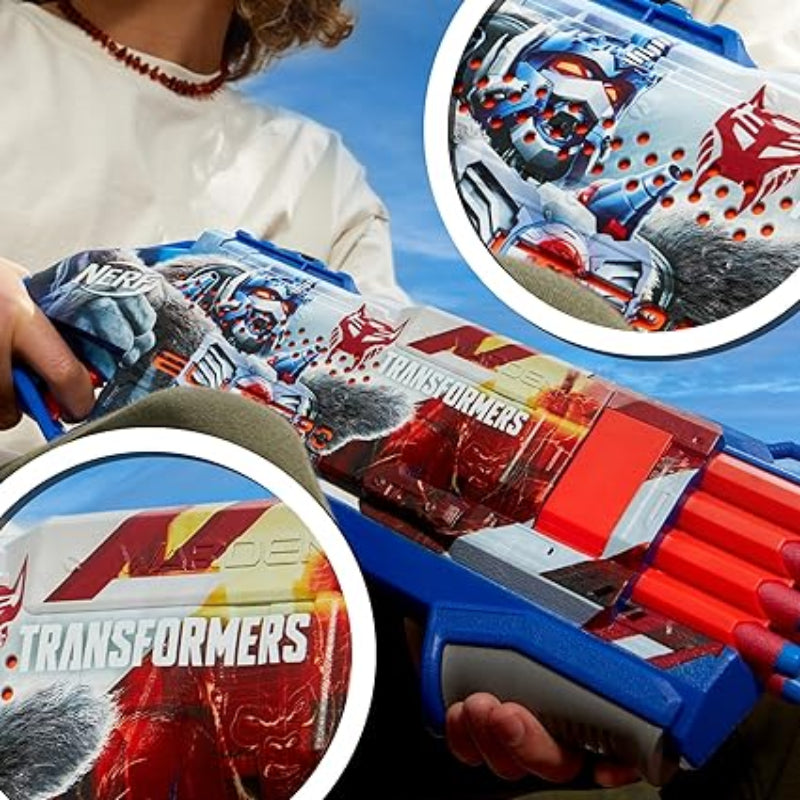 NERF Transformers Optimus Primal Dart Blaster, 16 Nerf Elite Darts, Pump Action, Toy Foam Blasters for 8 Year Old Boys & Girls & Up
