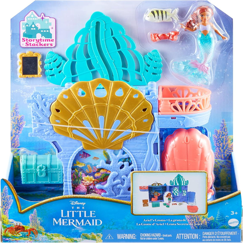 Mattel Disney The Little Mermaid Storytime Stackers Playset, Ariel’s Grotto Stackable Doll House with Small Doll & 10 Accessories
