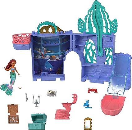 Mattel Disney The Little Mermaid Storytime Stackers Playset, Ariel’s Grotto Stackable Doll House with Small Doll & 10 Accessories