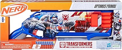 NERF Transformers Optimus Primal Dart Blaster, 16 Nerf Elite Darts, Pump Action, Toy Foam Blasters for 8 Year Old Boys & Girls & Up