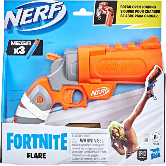 Nerf Fortnite Flare Dart Blaster, Break-Open Dart Loading, Includes 3 Nerf Mega Darts That Whistle Through The Air, Pull-Down Priming Handle