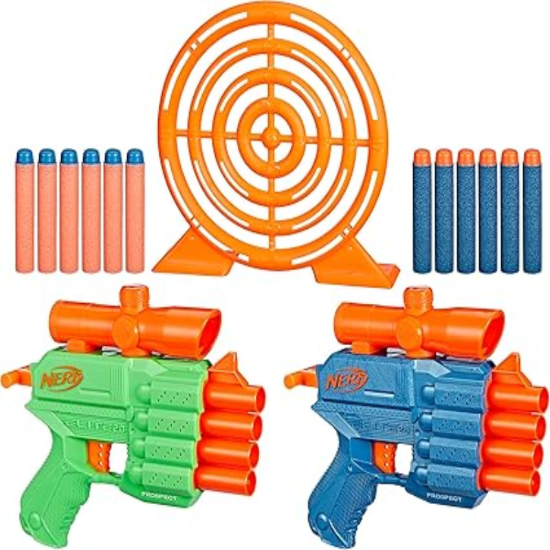 Nerf Elite 2.0 Face Off Target Set, Includes 2 Dart Blasters & Target & 12 Elite Nerf Darts, Toy Foam Blasters for Kids Outdoor Games
