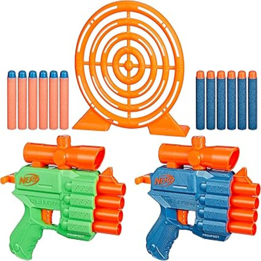 Nerf Elite 2.0 Face Off Target Set, Includes 2 Dart Blasters & Target & 12 Elite Nerf Darts, Toy Foam Blasters for Kids Outdoor Games