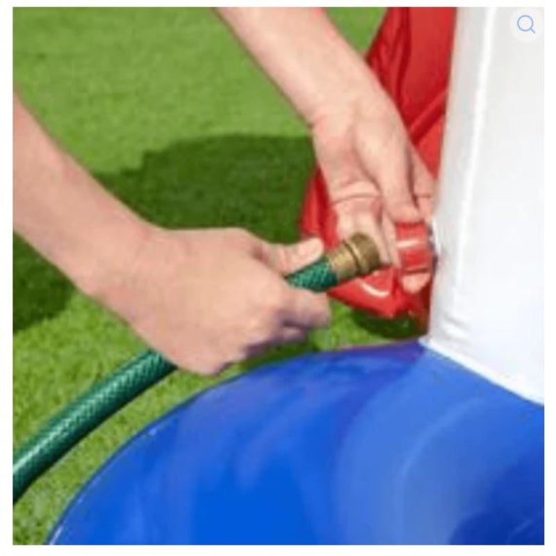 Lifeguard Tower Pool for Kids| Inflatable pool with Detachable Water Slide and Sprinkler | Landing Cushion and Floating Shark Bop bag| 7.6ft X 6.6ft X 4.2 ft