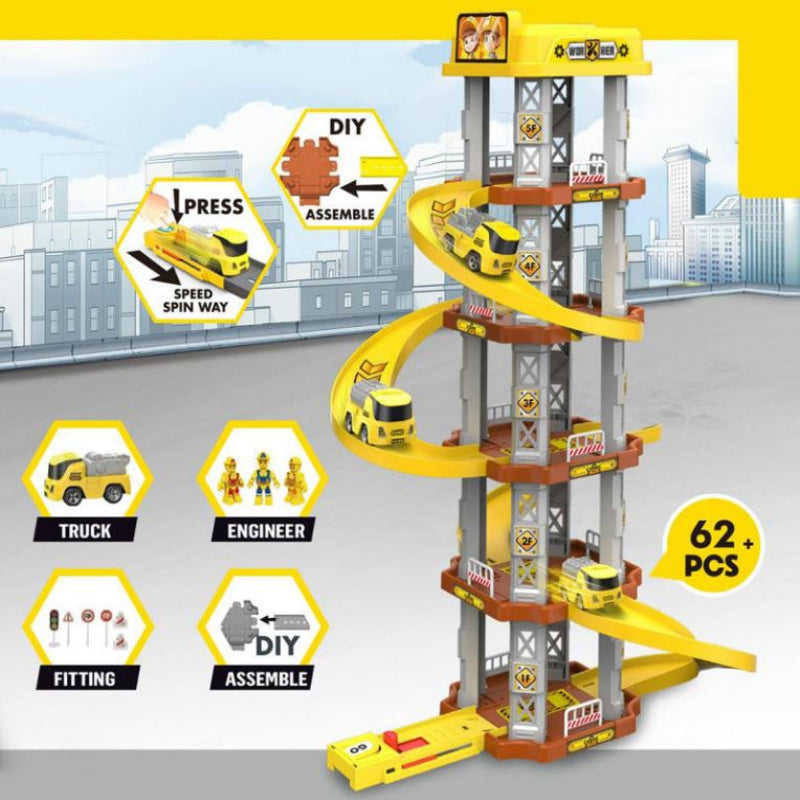 DIY Assembly Railway Construction Toys for Boys Big Size Toy Car Slot Toys Parking Lot