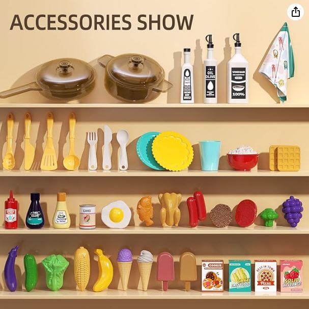 47PCS Kids Kitchen Playset with Sound & Light, Cooking Stove with Steam, Play Sink and Toy Kitchen Accessories - Pretend Kitchen Play Food Toys for Boys and Girls, Toddler Kitchen Set