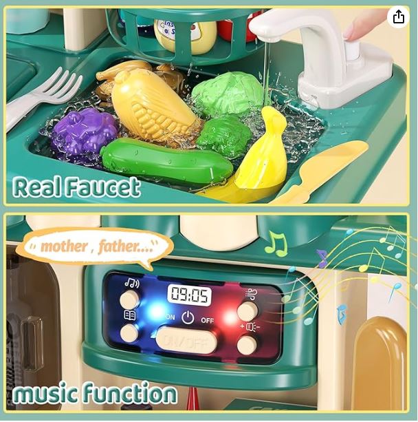47PCS Kids Kitchen Playset with Sound & Light, Cooking Stove with Steam, Play Sink and Toy Kitchen Accessories - Pretend Kitchen Play Food Toys for Boys and Girls, Toddler Kitchen Set