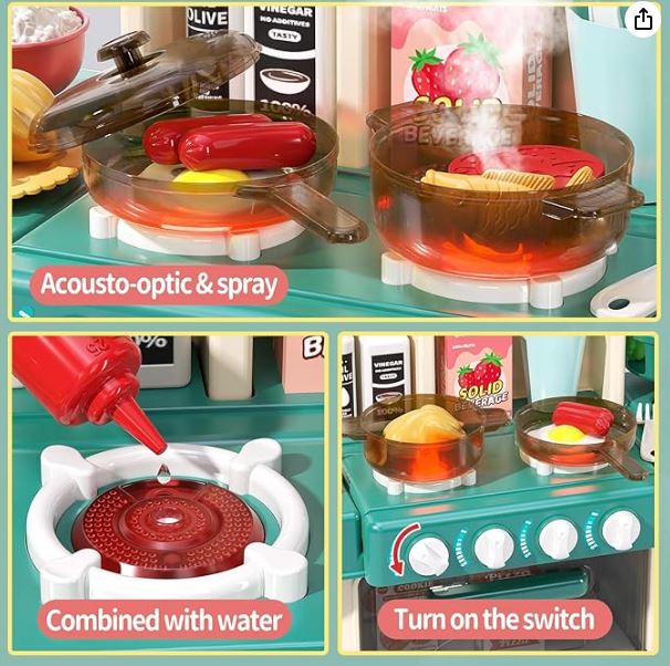 47PCS Kids Kitchen Playset with Sound & Light, Cooking Stove with Steam, Play Sink and Toy Kitchen Accessories - Pretend Kitchen Play Food Toys for Boys and Girls, Toddler Kitchen Set