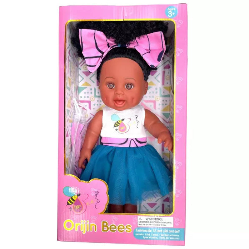Orijin Bees Positively Puffy 12" Baby Bee Doll - Black Hair with Brown Eyes