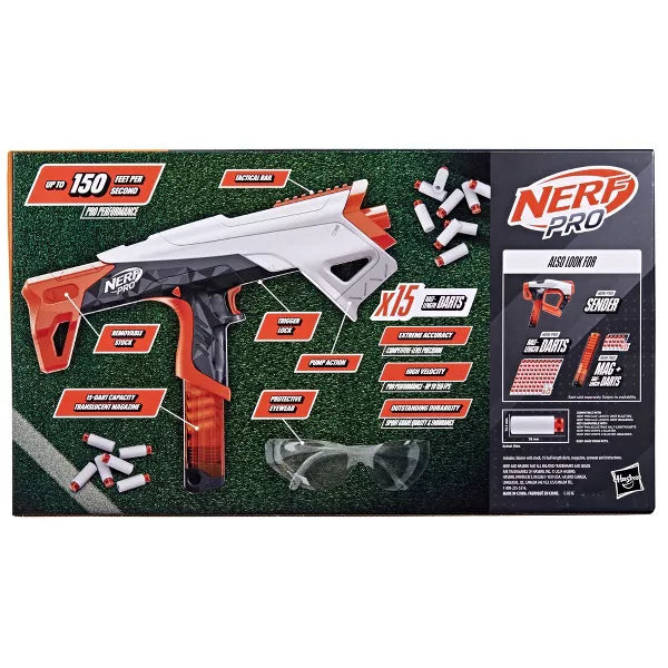 Nerf Pro Torrent Half-Length Dart Blaster, 150 FPS, 15 Nerf Pro Half-Length Darts, 15-Dart Magazine, Pump Action, Eyewear, Gifts for Teens, 14+