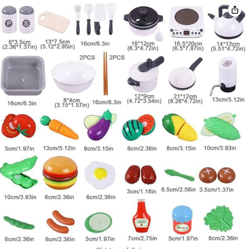 BESTATMTOY Kitchen for Kids, Wooden Kids Play Kitchen Playset Chef Pretend Play Set for Toddlers with Real Lights & Sounds, Toys Kitchen with Toy Food