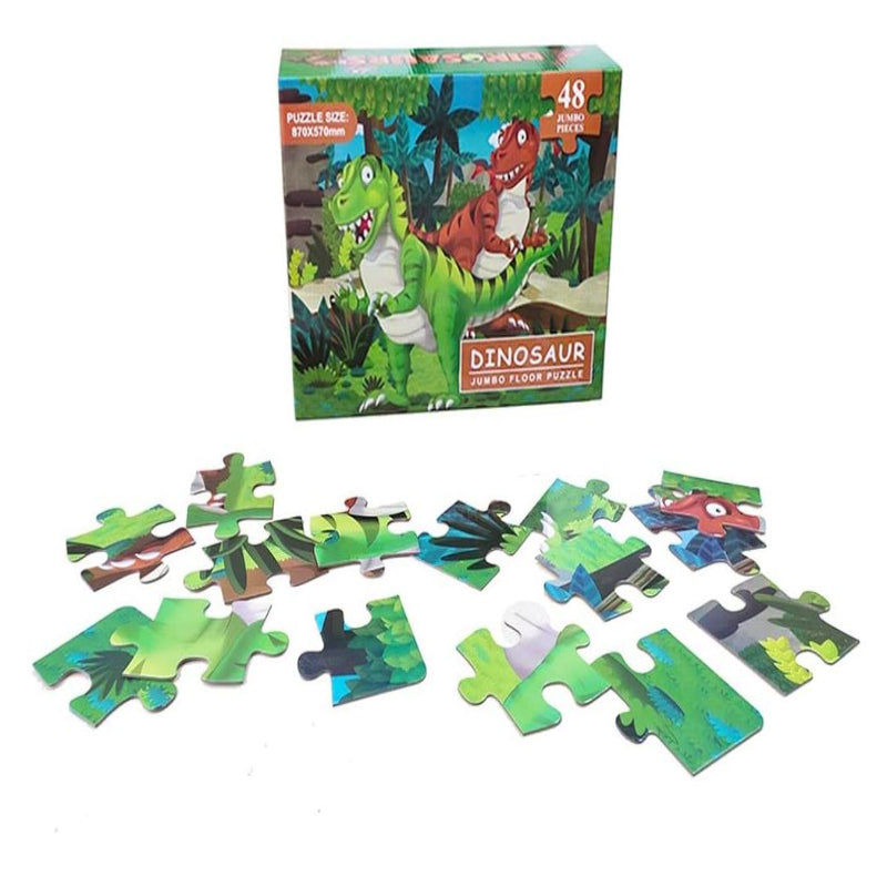 Jumbo Jigsaw Floor Puzzle Educational Toy, Easy-Clean Surface, Promotes Hand-Eye Coordination, Extra-Thick Cardboard Construction, 48 Pieces, 34.3" x 22.4" Dinosaur Jurassic
