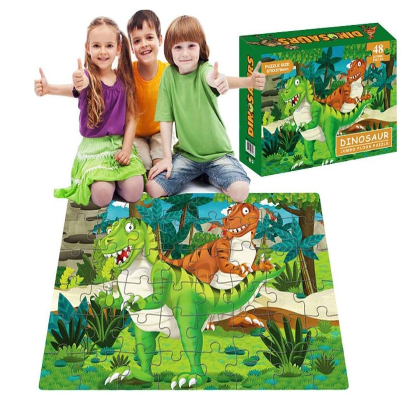 Jumbo Jigsaw Floor Puzzle Educational Toy, Easy-Clean Surface, Promotes Hand-Eye Coordination, Extra-Thick Cardboard Construction, 48 Pieces, 34.3" x 22.4" Dinosaur Jurassic