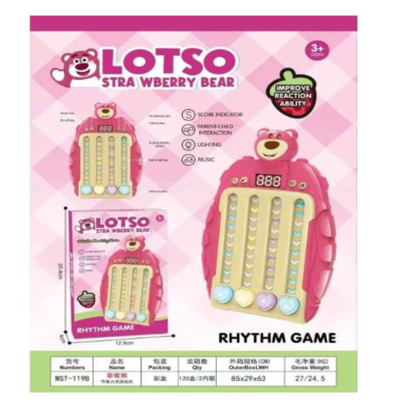 Strawberry Bear Rhythm Game, Electronic Music Toy with Score Display, Interactive Learning Game (Pink)