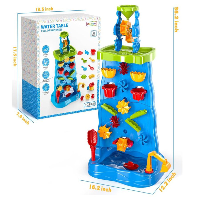 Toddlers Water Table Waterfall-like Wall - Double-Sided Water Sand Table for Kids, 32 PCS Outdoor Toys for Toddlers Age 3-8, Activity Sensory Table Summer Toys for Boys Girls Ages 4-8